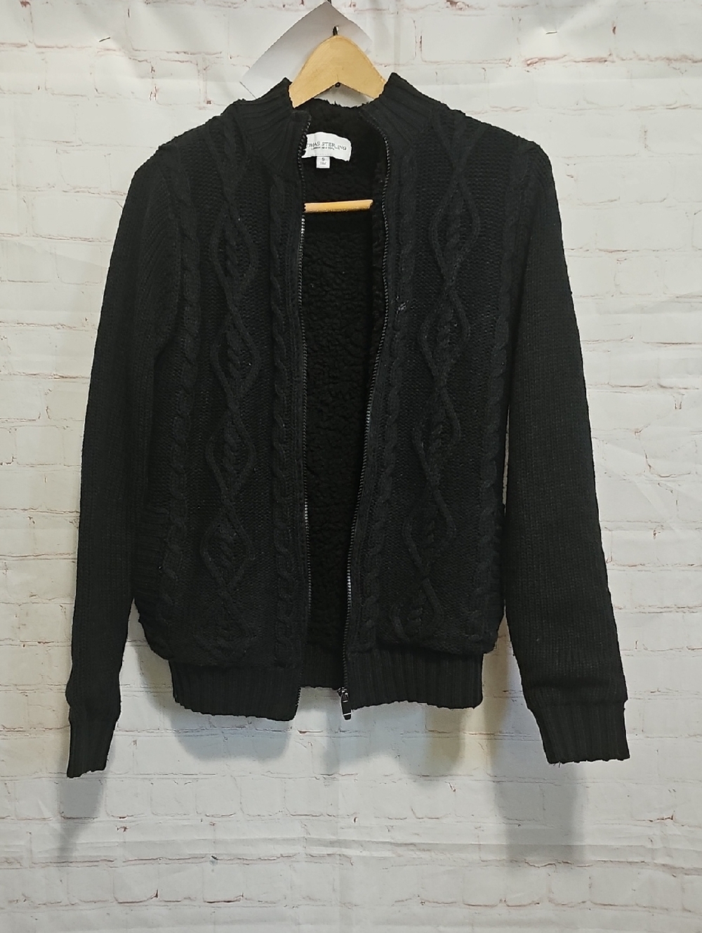 Black Zip-Up Cable Knit Men's Sweater